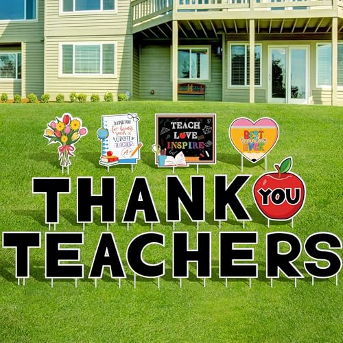 Vivantia Teacher Appreciation Yard Signs 18 Pcs Teacher Appreciation Outdoor Decorations with Stakes Teacher Appreciation Lawn Signs Party Supplies for Indoor Outdoor School Lawn Garden Home Decor