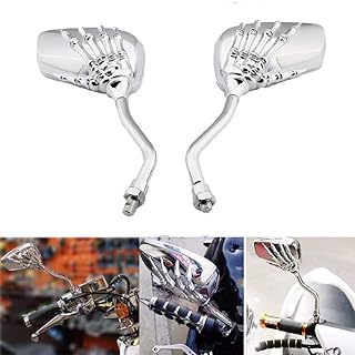 Chrome 8mm/10mm Motorcycle Skull Skeleton Rearview Side Mirrors Compatible with Honda Yamaha Kawasaki Suzuki Aprilia