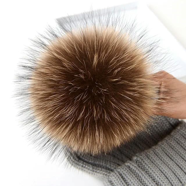 QIUMING Pompón de Piel Natural con botón, Bolas de pompón Artesanal, pompón de Piel de Mapache y Zorro para Bufandas, Sombreros, Bolsos, Accesorios