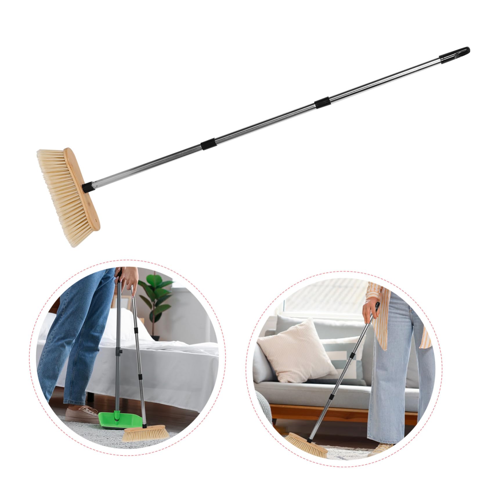 Scopa da Giardino con Setole Rigide e Manico in Acciaio Resistente Spazzola per Pulizia Patio con Testa Larga in Bamboo per Esterni e Interni