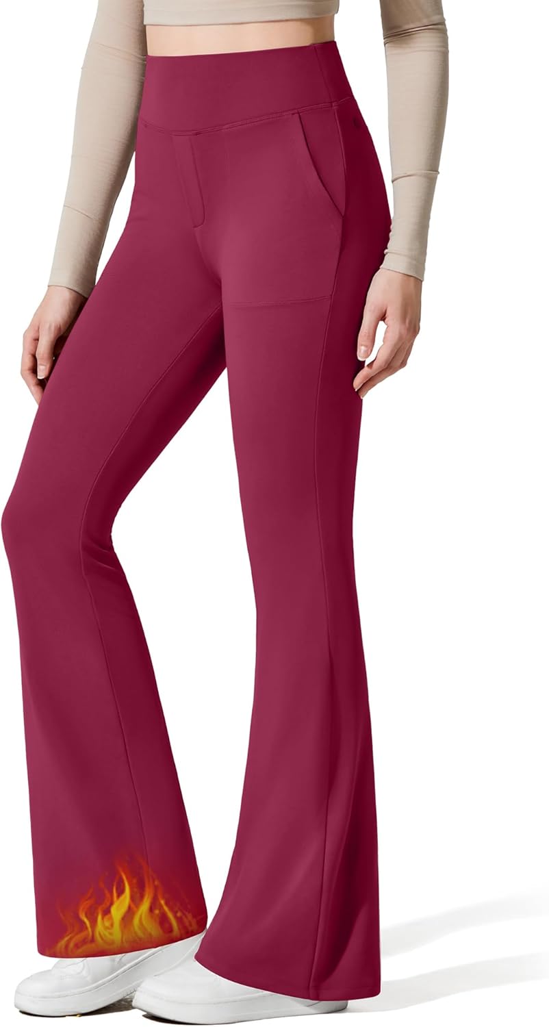 G4Free Barefeel Women's Fleece Lined Flare Yoga Pants Winter Thermal High Waist Leggings with Pockets