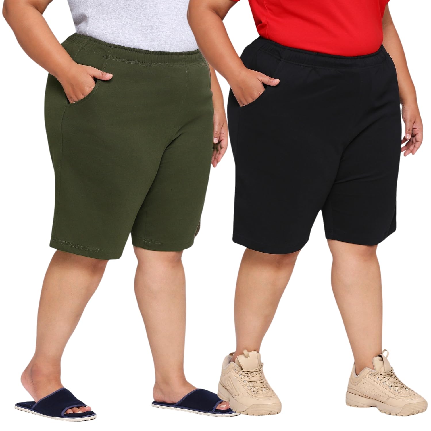 vaishvik Women Plus Size Long Shorts - Pack of 2-picture-19