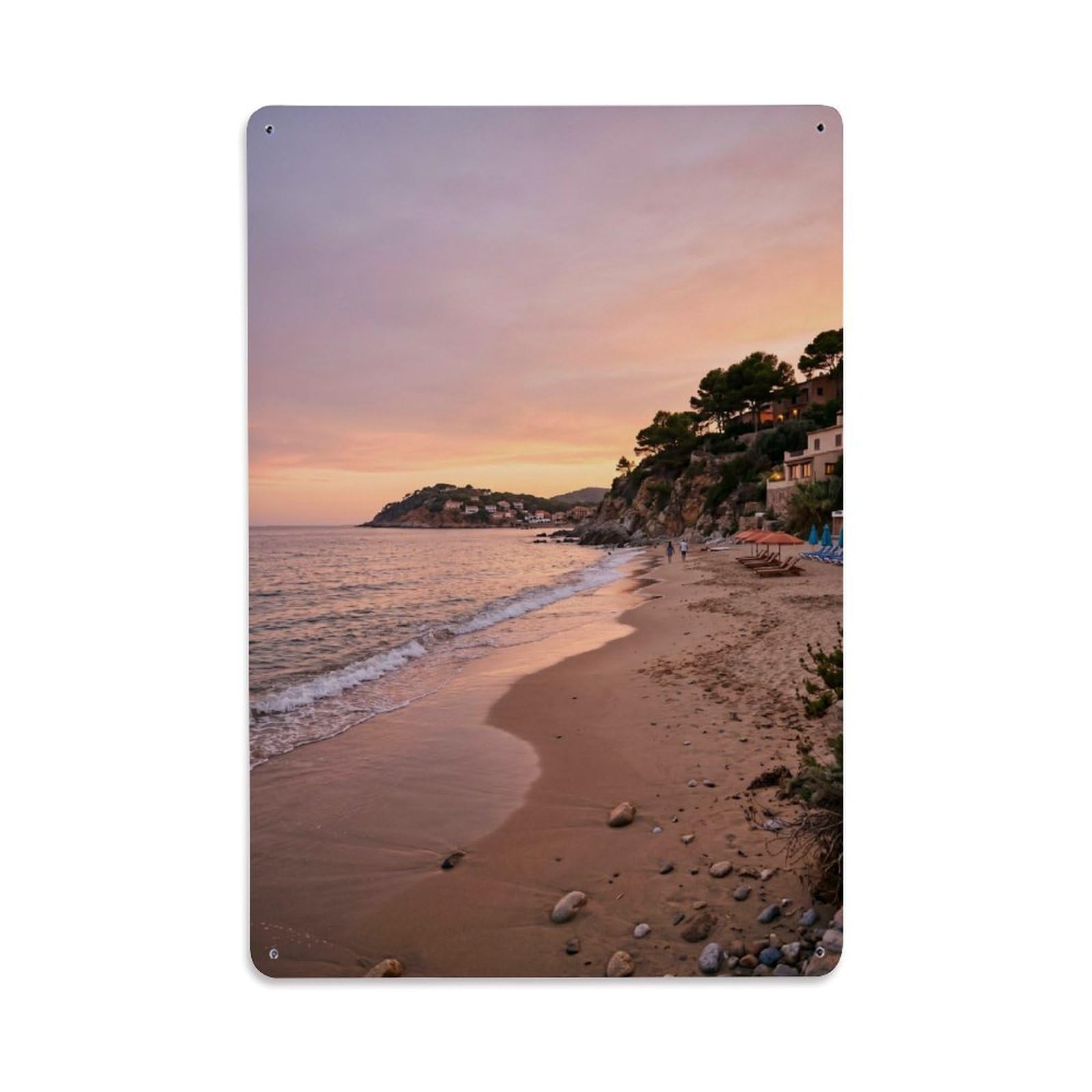 Mediterranean Coast Lounge Seascape Vintage Metal Tin Sign Plaque Wall Decor for Cafe, Club, Garden Metal Poster 8x12Inch