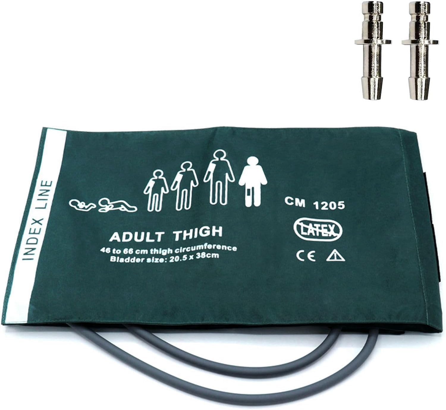Universal NIBP Cuff with BP12 Connector for Thigh, 46-66 cm Reusable Dual Tube Nylon Replacement BP Cuff with Inner Airbag for Blood Pressure Monitor Machine