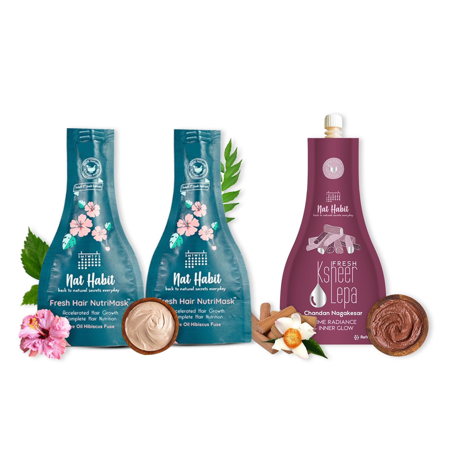 Hair Mask & Face Pack Combo 5 Oil Hibiscus Nutrimask & Chandan Nagakesar Lepa For Men & Women Hair Growth & Skin Glow, Suitable For All Skin & Hair Types (Combo Pack of 3)