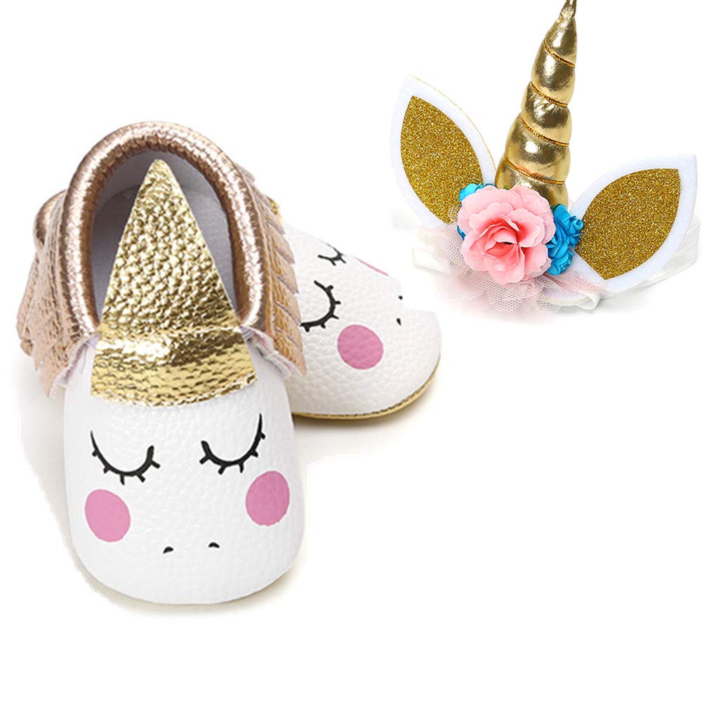 PanGa Baby Boys Girls Mary Jane Shoes with Unicorn Headband Soft Sole Non-Slip Toddler Party Dress Shoes
