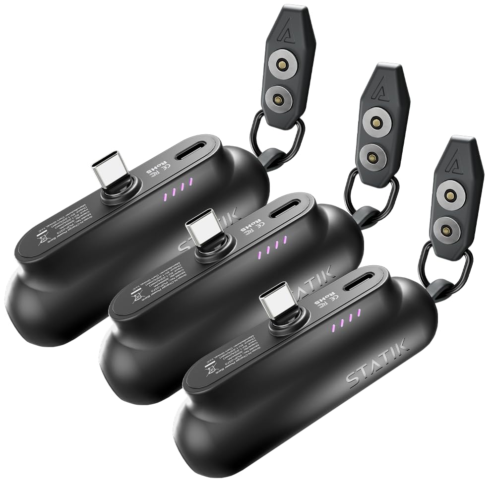 Statik Snap-N-Charge Mini Portable Charger Power Bank, Portable Battery Charger for All Devices 3-in-1 Magnetic Tips USB C, Micro USB and iProduct,