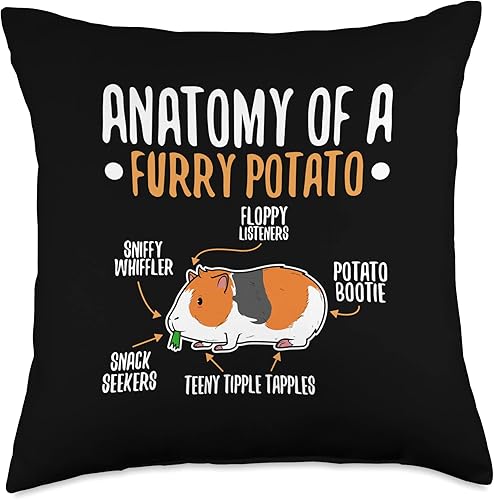 Funny guinea pig furry potato real anatomy Anatomy of A Furry Potato - Almohada de patata, 18 x 18 pulgadas, multicolor