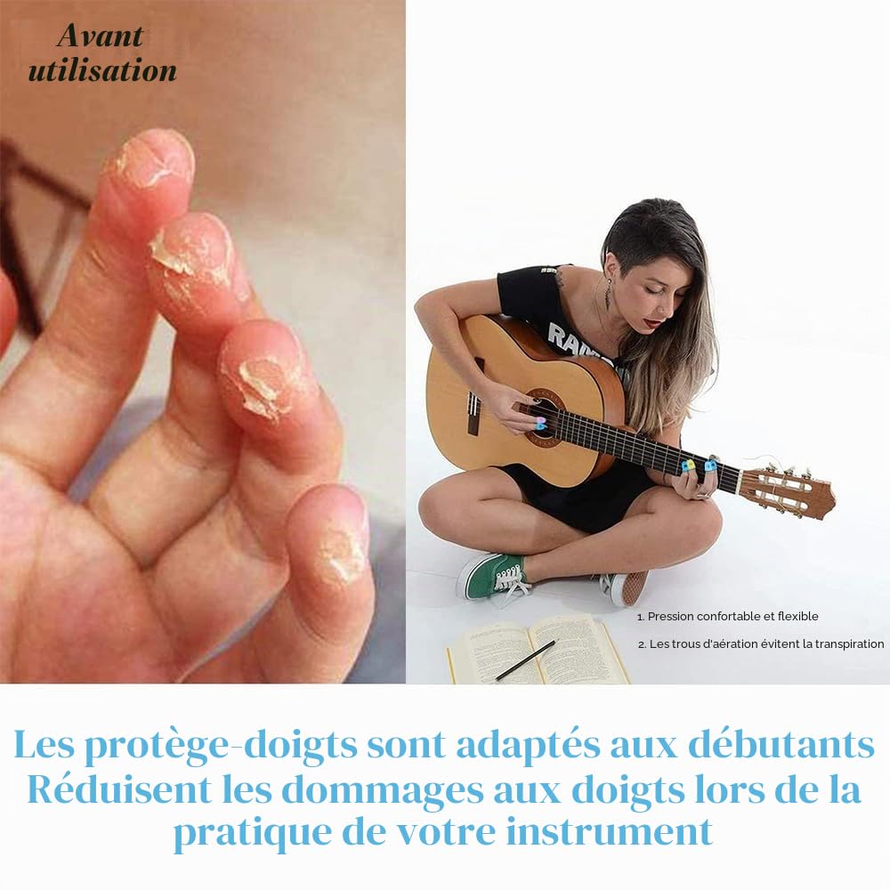 30 Pièces Protections Doigts Silicone pour Guitare - Capsules Antidérapantes Réutilisables Découpées Respirantes