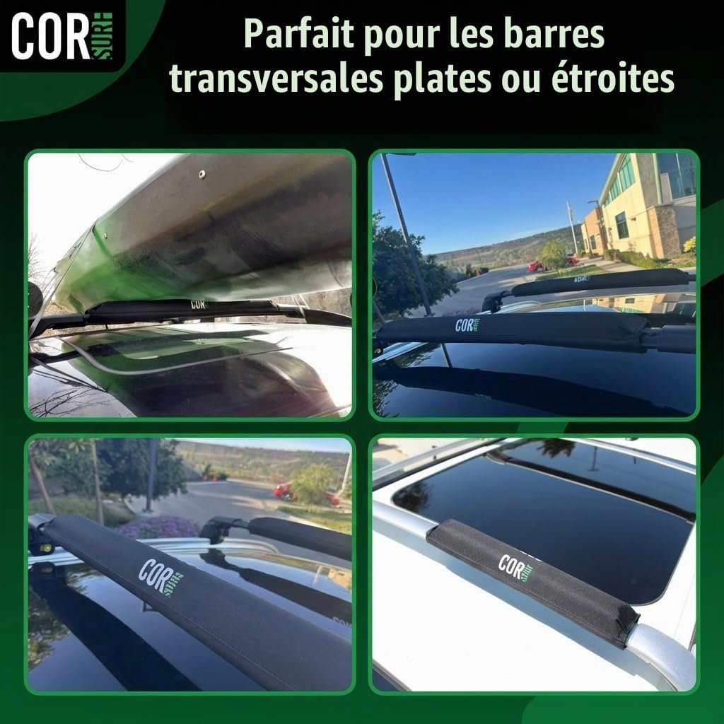 COR Surf Pads de galerie de Toit/Support de Snowboard pour Planche de Surf Kayak Sup Snowboard | [Paire] 28 "et 19" - pour Les Grandes Barres aérodynamiques (Small 28")
