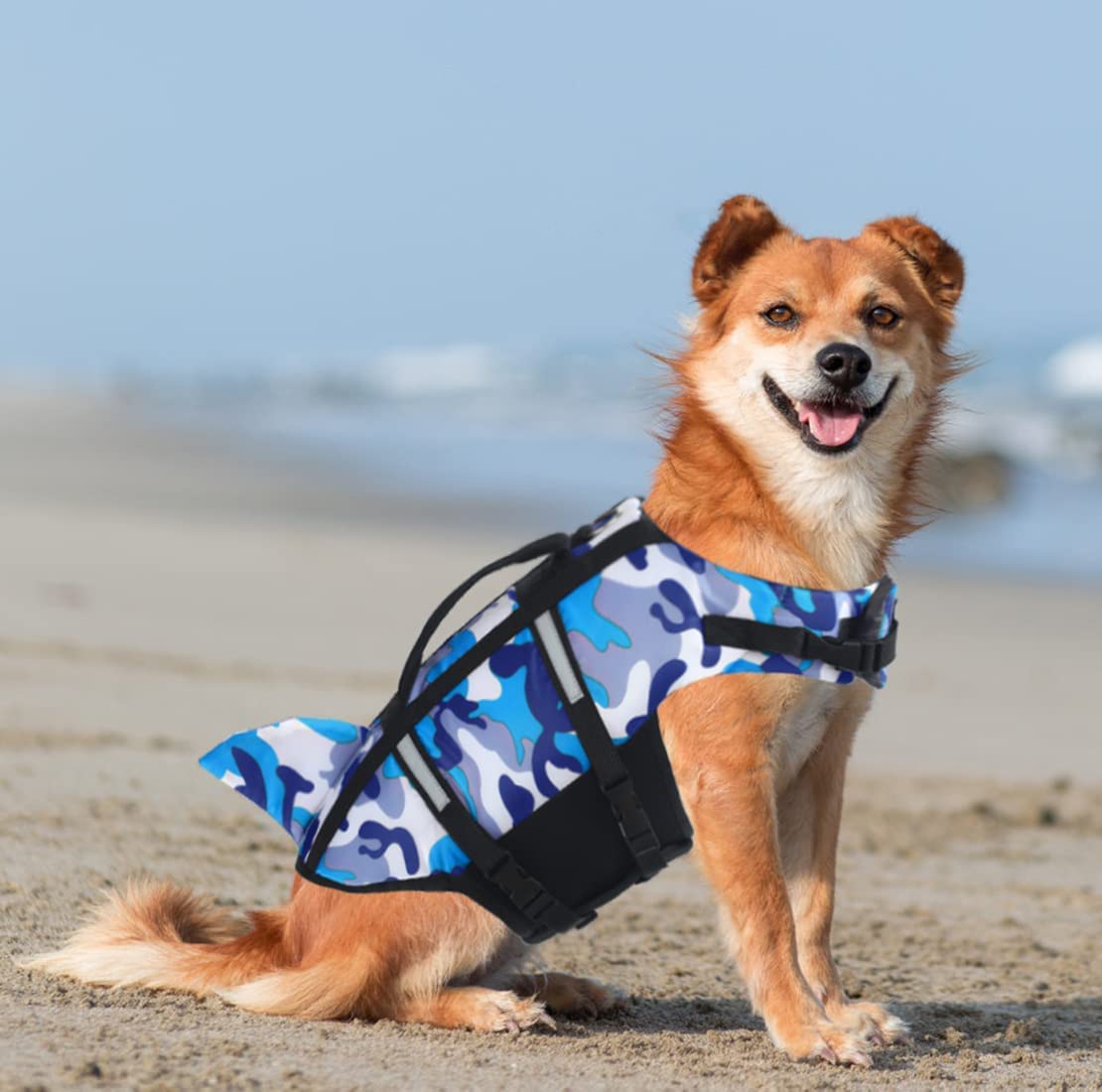 Gilet De Sauvetage pour Chien avec Aileron De Requin, Gilet De Flottaison Réglable pour Animal De Compagnie avec Bandes Réfléchissantes Et Poignée De Sauvetage, Gilet De Sauvetage,C,XXL