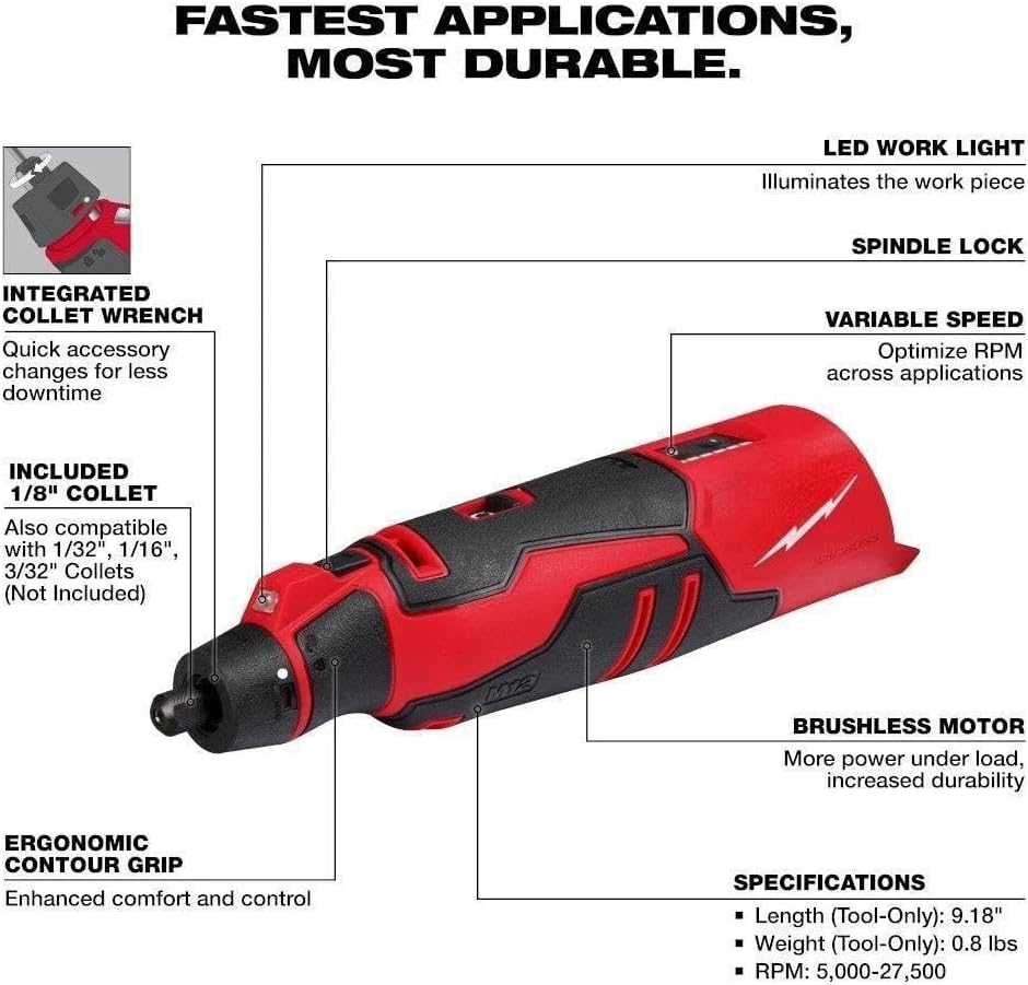 New 2525-20 for Milwaukee M12 12V Cordless Brushless Rotary Tool Length 3 in Width 10 in Height 3 in