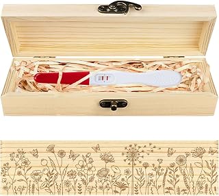 CHGCRAFT Pregnancy Test Keepsake Box Flowers Butterflies Wooden Pregnancy Announcement Gifts Box with Raffia Ribbon and Lock Announcement Gifts for Dad Husband, 8x2x1.2inch