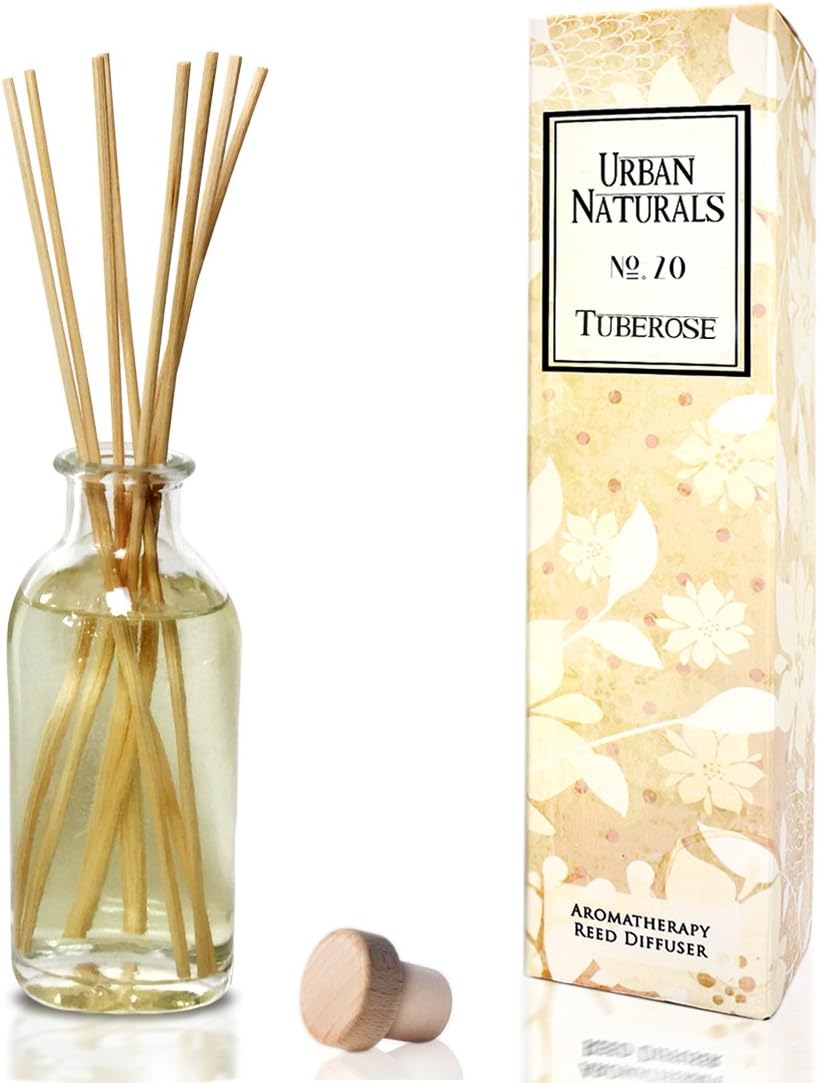 Urban Naturals Tuberose Reed Diffuser Refill, 4 oz, Bundle with Tuberose Reed Diffuser Set - Made with Essential Oils in The USA