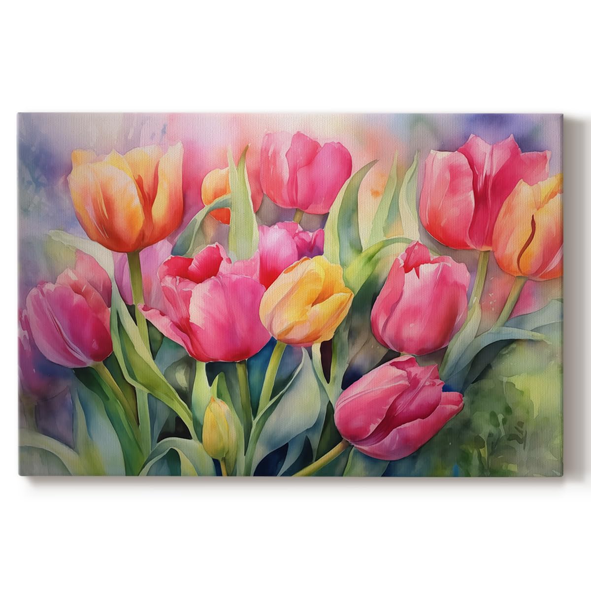 Renditions Gallery Abstract Art for Home Decorations Floral Multicolor Tulips Free Style Canvas Wall Hangings for Office Bedroom Kitchen - 18"x27"