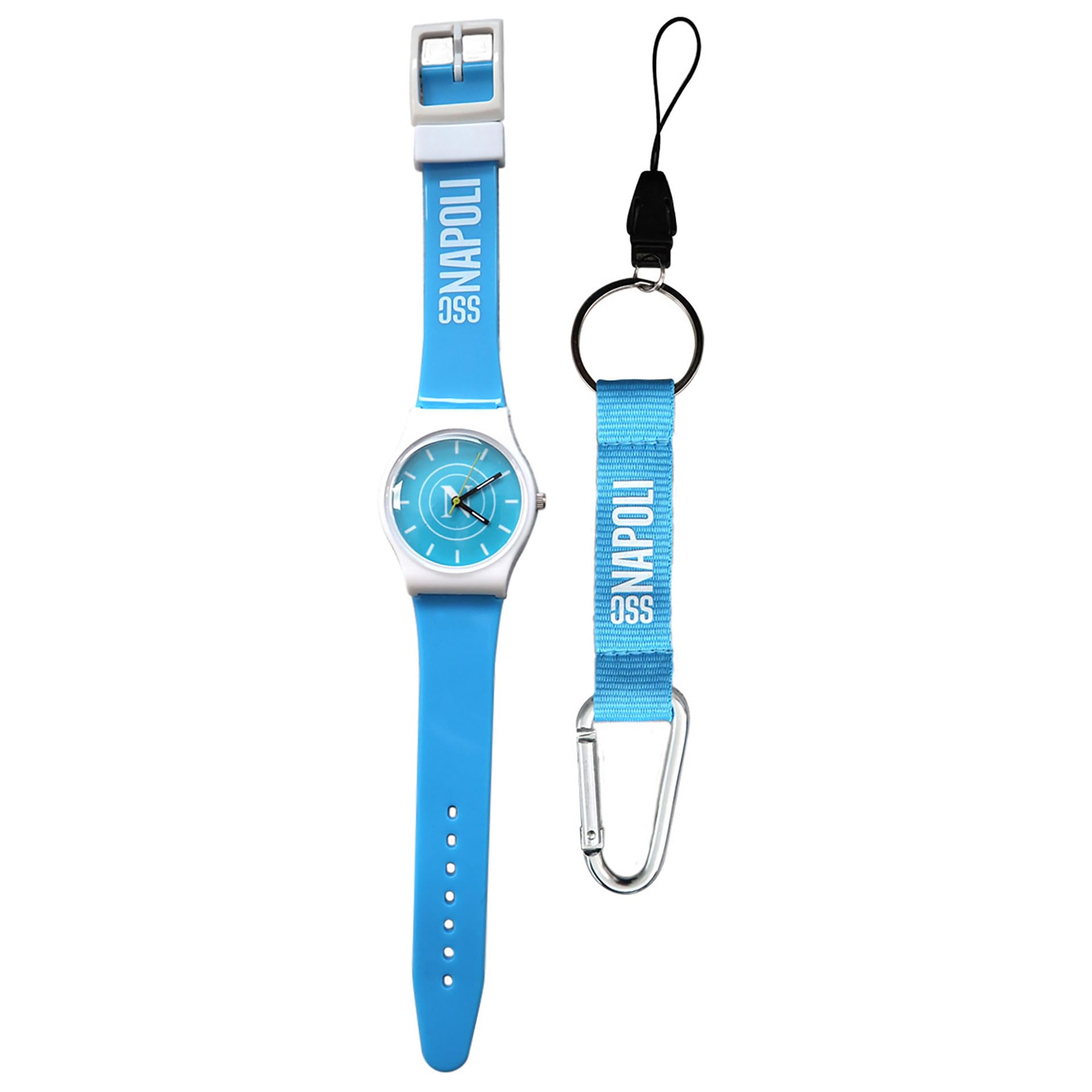 Kit Orologio da Polso e Portachiavi SSC Napoli, Celeste con Logo, Prodotto Ufficiale