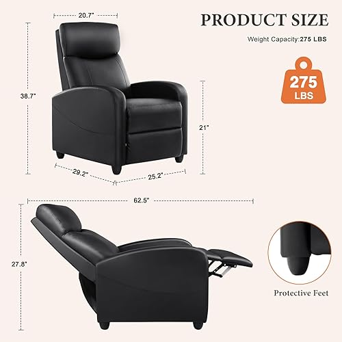 Miniatura 3 de Sweetcrispy Silla reclinable de masaje para adultos, asiento de cine en casa ajustable con soporte lumbar, tela moderna reclinable con respaldo y