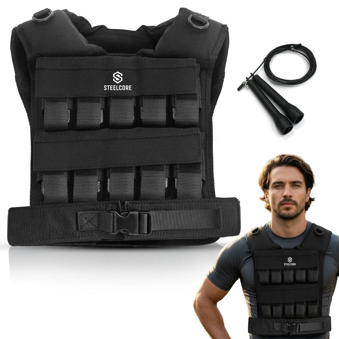 SteelCore Adjustable Weighted Vest for Men & Women – Heavy Duty 1000D Nylon Weight Vest with Removable Steel Weights (12kg / 20kg / 30kg) for Running, Walking, Strength Training, HIIT & Calisthenics