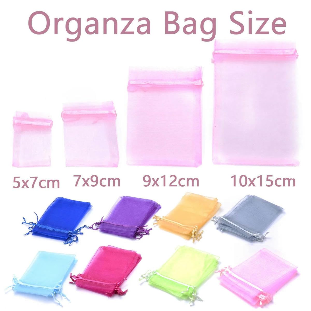 YANGWEN Organza-sieradenzakjes, gouden hartdruk, organza-zakjes, geschenkzakjes met trekkoord, 9 x 12 cm, perfect voor bruiloft, Kerstmis, verjaardag, jubileum, 50 stuks