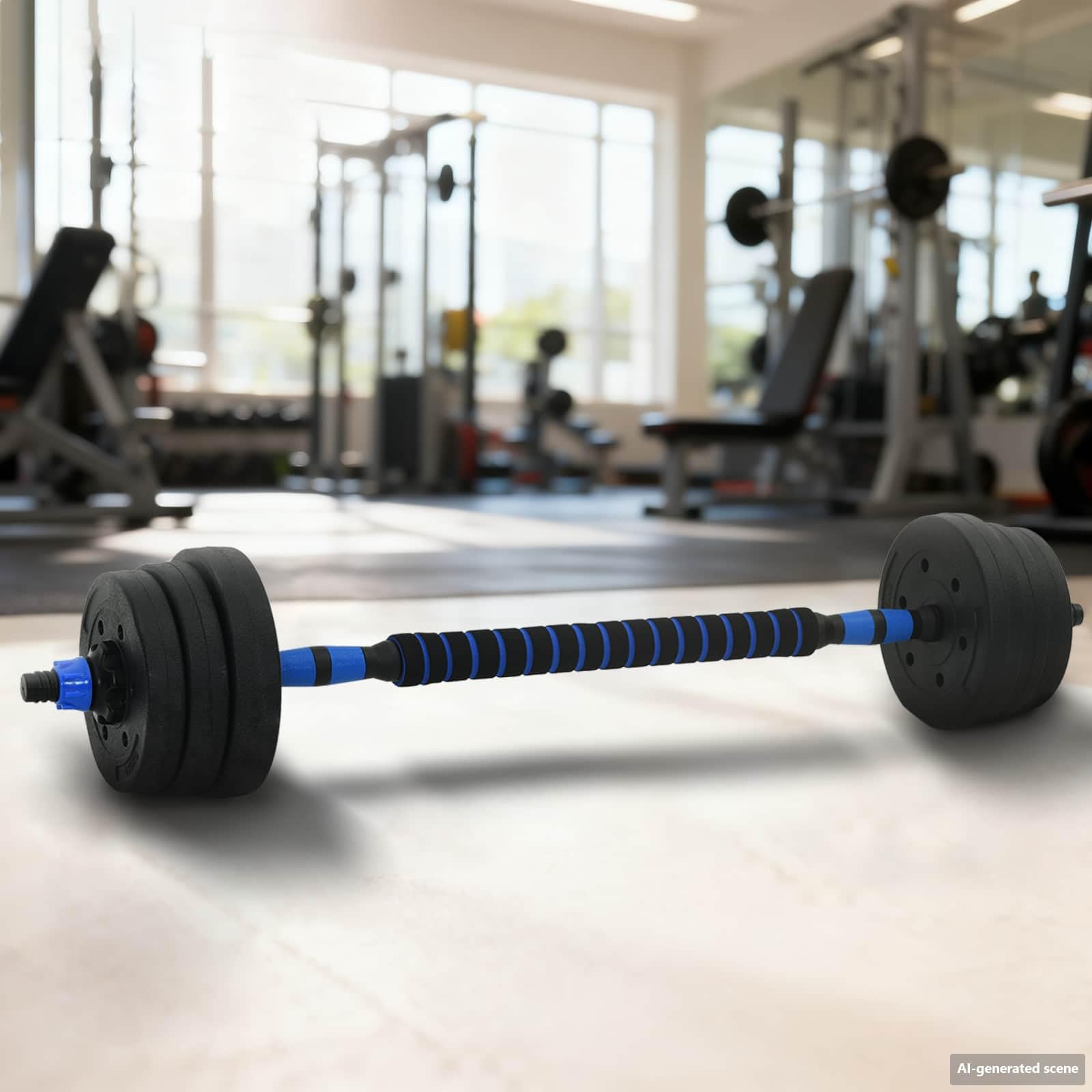 vidaXL Set Manubri e Bilanciere 2-in-1 20 kg Nero e Blu, Attrezzatura da casa, manubri Regolabili, Pesi per Allenamento, Fitness Indoor, Strumenti e Attrezzi salvaspazio