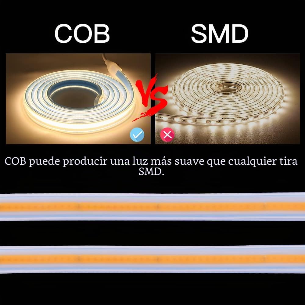 3M Tiras LED COB Directa 220V Sin Transformador IP67 Impermeable Strip Light con Interruptor Blanco Calido 3000K 280 leds/m 15 Watt /m , 3 Metro Tira LED Para Interior Exterior (Blanco Calido, 3)