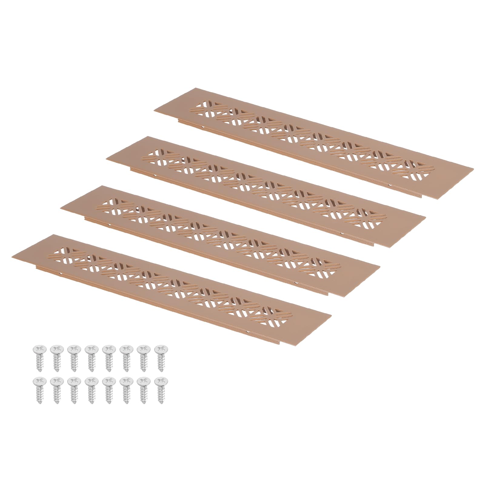 sourcing map 9 x 1 Inch (Duct Openings) Air Vent Cover, 4 Set Aluminum Grille Ventilation Cover Louvered with Mounting Screws for Cabinet Wardrobe Door, Brown (10 x 2 Inch Outer Size)