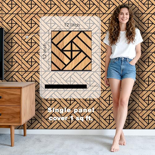 Image of WoveN SounD Acoustic Wall Panels, Natural Oak, 16 Pack, 12x12 in | Self-Adhesive, NRC 0.95, Carved Pattern, Sound Proof, Echo Reduction, Sound Dampening, Home Studio, Office, Gaming Room