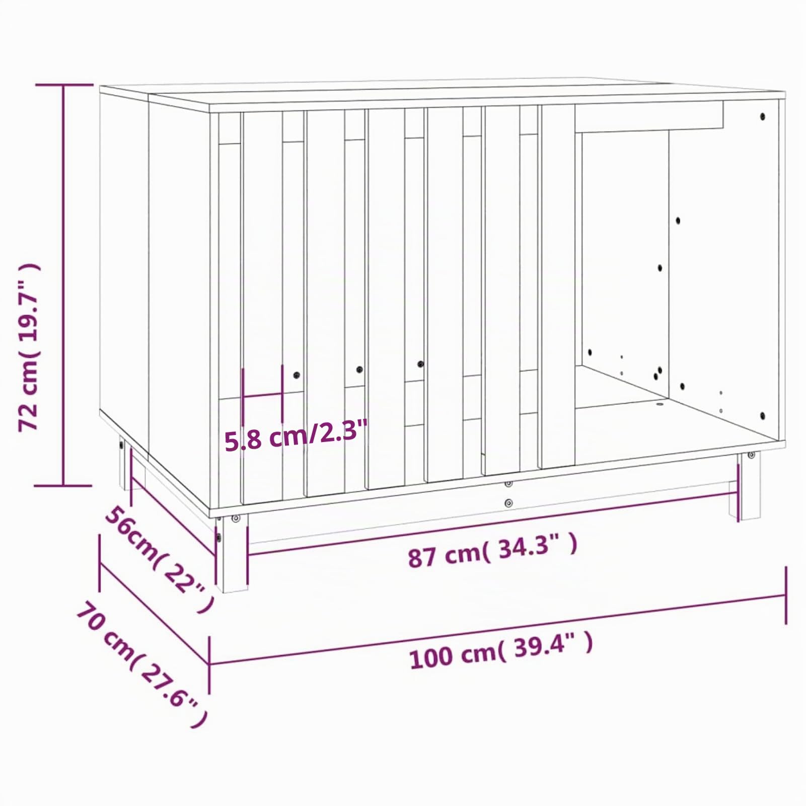 ARKEM Casetta per Cani Bianca 100x70x72 cm in Legno Massello di Pino,Recinto per Cani da Giardino, Gabbia per Conigli, Recinto per Animali Domestici, Gatti, Cuccioli, Porte con Chiavistello e Parasole