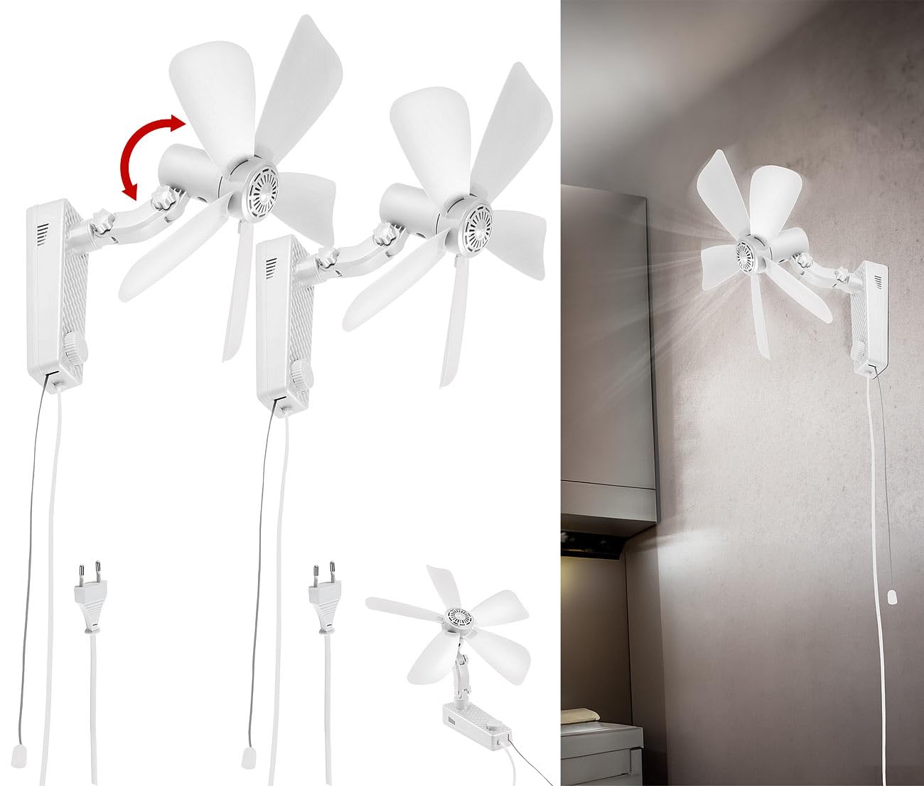 Sichler Haushaltsgeräte Wandventilator 2er-Set Oszillation Ø 43cm 20W Neigung einstellbar