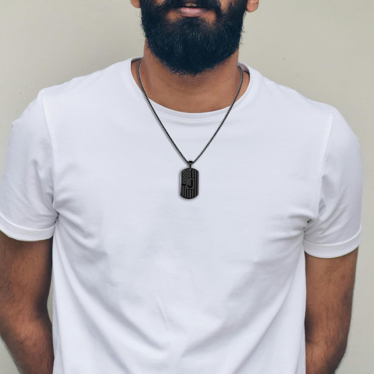 American Flag Initial Dog Tag Necklace for Men Boys Teen, 24" Stainless Steel Personalized Letter A-Z Dog Tag Pendent Chain Military Patriotic Initial Necklace Gifts for Men Him Kids Husband - Image 3