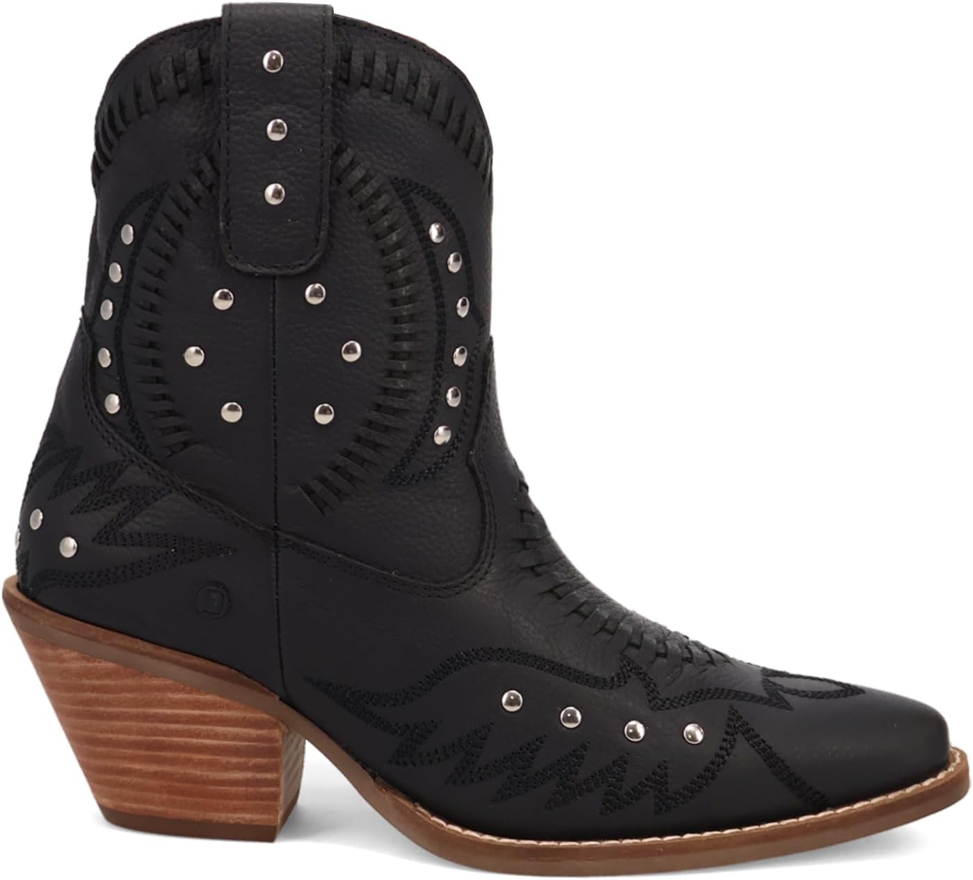 Dingo Womens Precious Embroidered Studded Snip Toe Casual Boots Ankle Mid Heel 2-3" - Black
