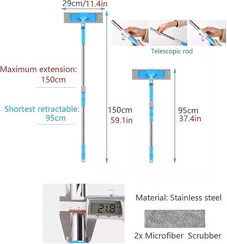 Miniatura 9 de Limpiador de ventanas, 2 en 1, herramienta de limpieza de ventanas, kit de equipo telescópico de lavado de ventanas con cabezal flexible y 2