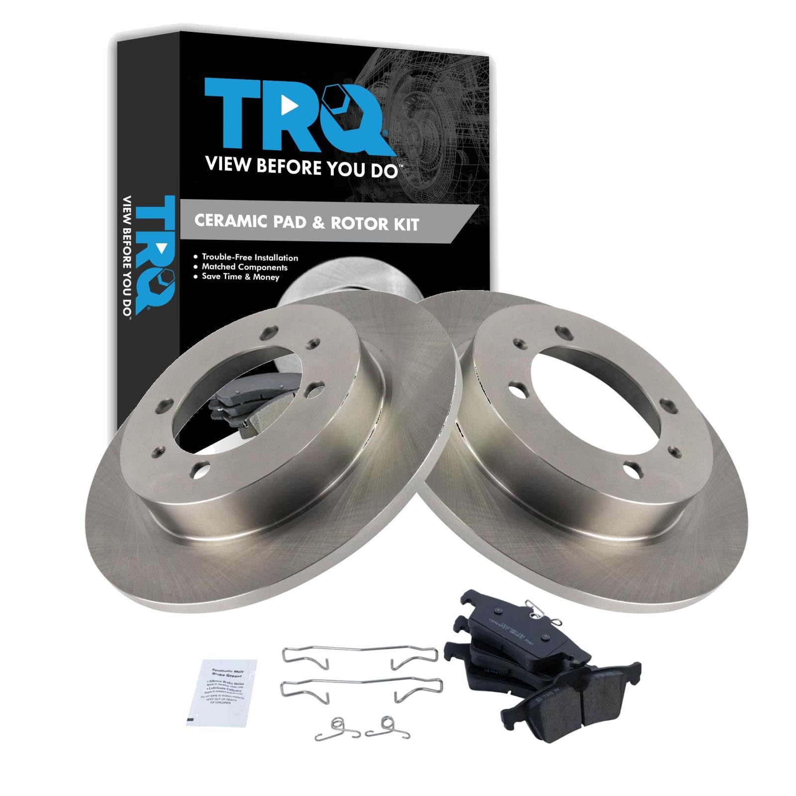 TRQ Rear Brake Pad and Rotor Set Ceramic Compatible with 2004 Volvo S40