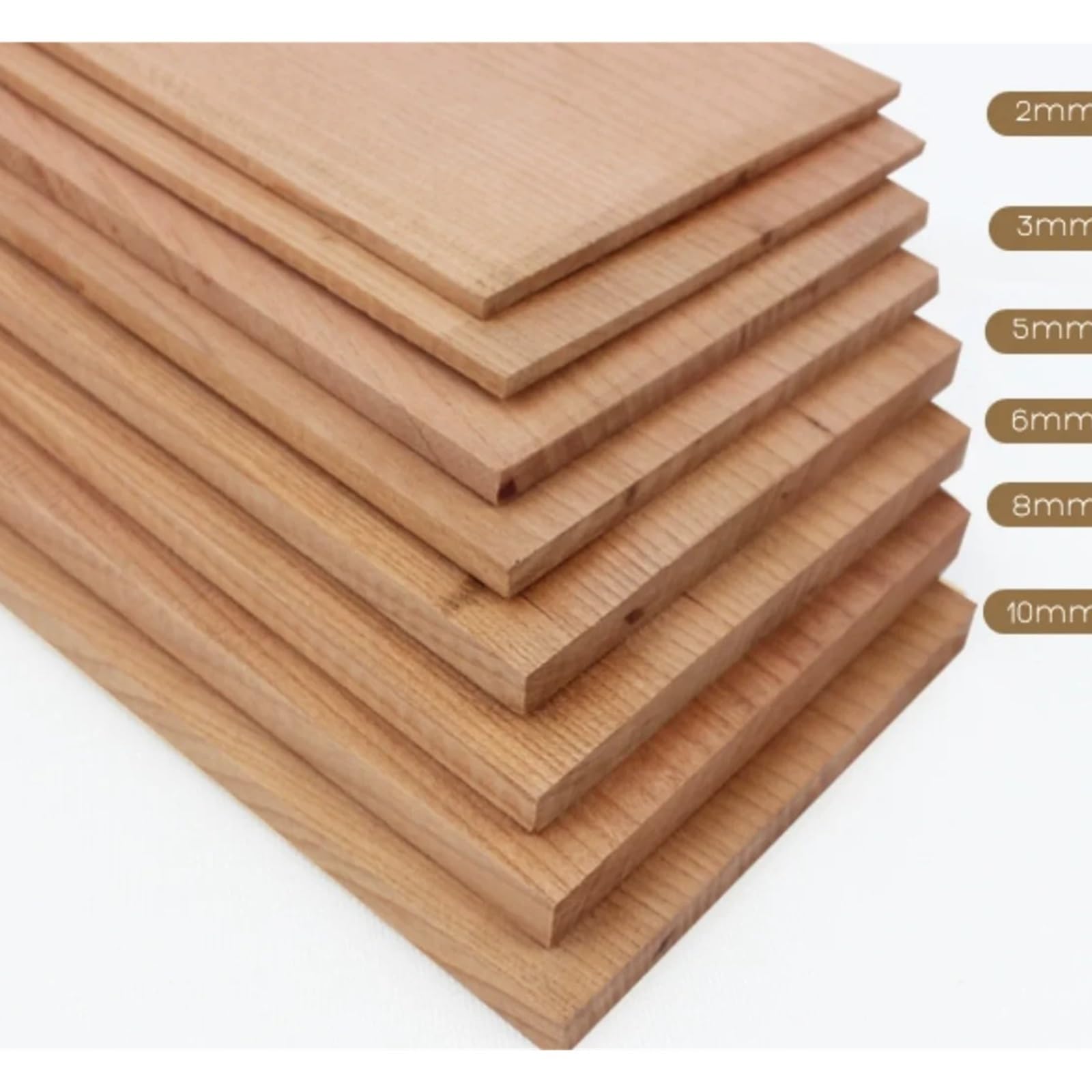 madera, Paquete de 5 láminas chapa madera maciza cerezo rojo norteamericano 200 x 100 mm y 2-15 grosor for bricolaje