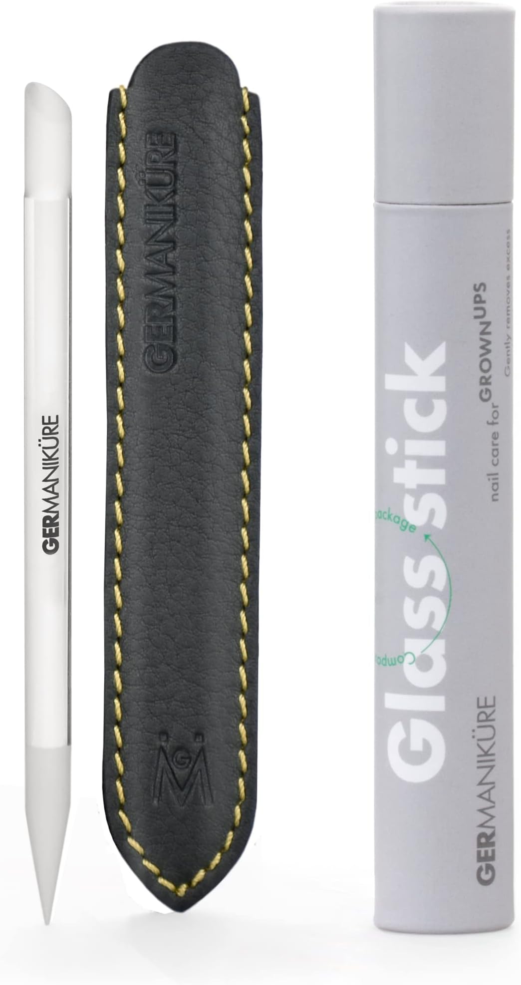 GERmanikure genuine original Czech crystal glass manicure stick & pusher in leather, 6mm diameter