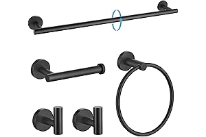 TURS Matte Black 5 Piece Hardware Bathroom Set with Towel Bar