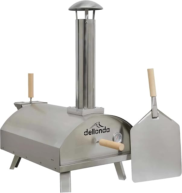 Dellonda Portable Wood-Fired 14" Pizza Oven and Smoking Oven, Stainless Steel - DG11