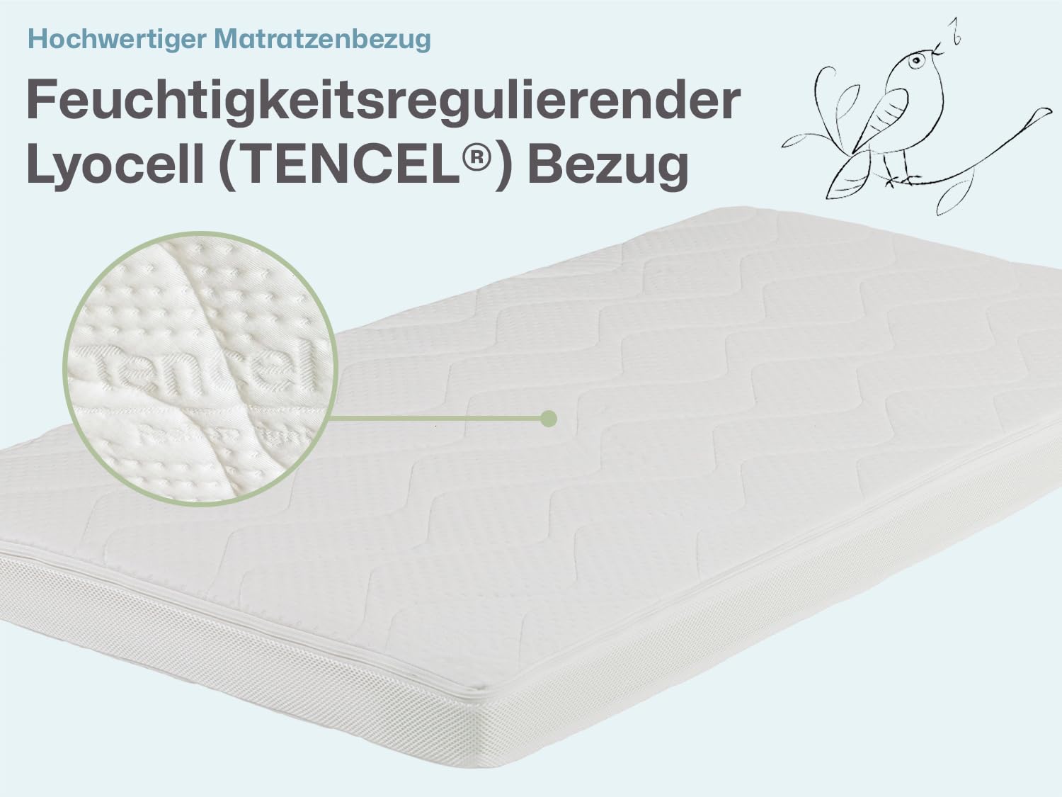 RAVENSBERGER Baby- und Kindermatratze Ravensbärchen - 70 x 140 cm, Höhe 9 cm - für Babys geeignet - inkl. Lyocell (Tencel®) Bezug mit Klimaband - trittfeste Kanten - Oeko-TEX® Standard 100 Klasse 1