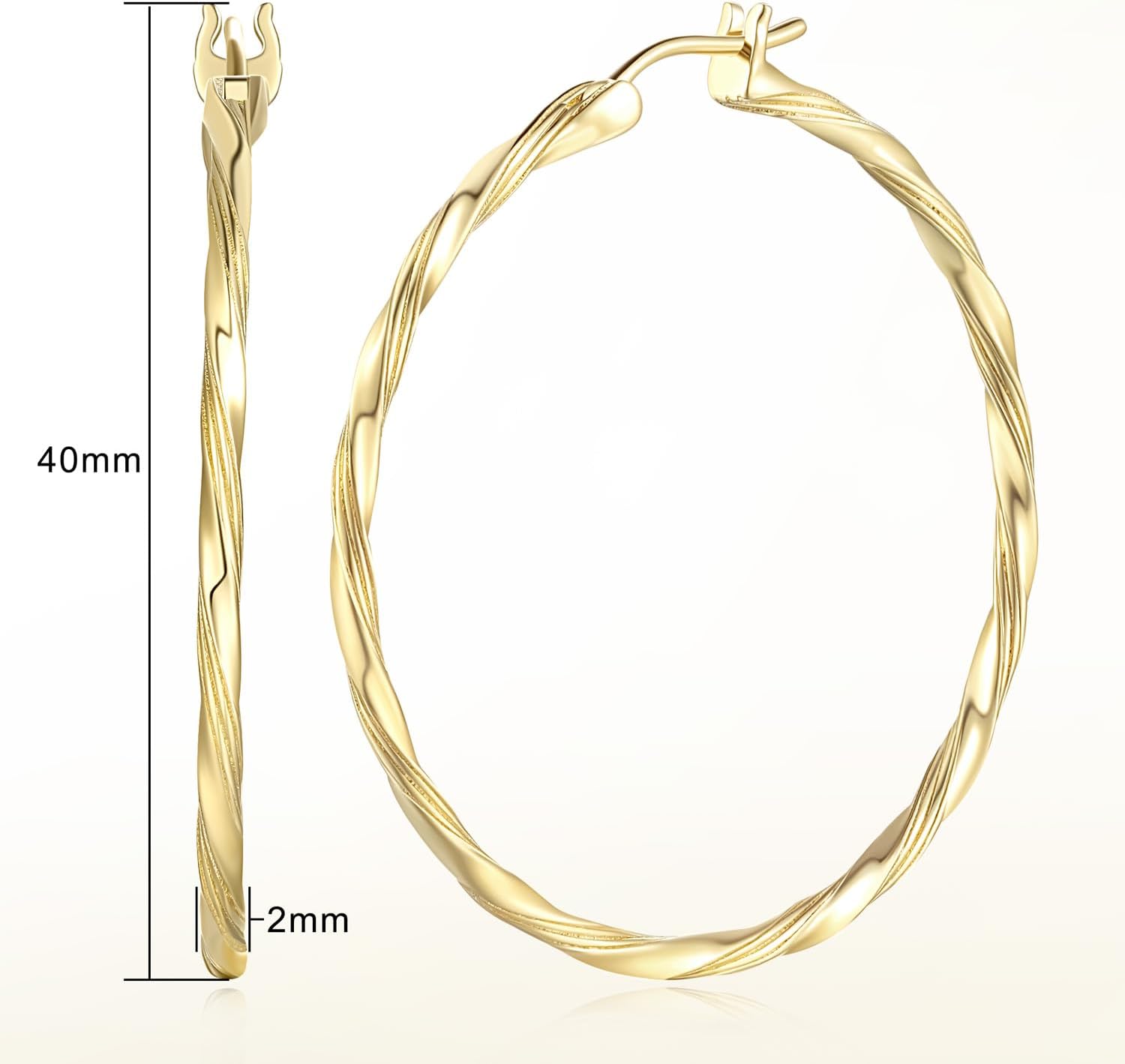 NICRET 14K Gold Hoop Earrings for Women’s Hoops Earring Large Hoop Earring Gold Earrings For Women Twisted 40mm - Image 7