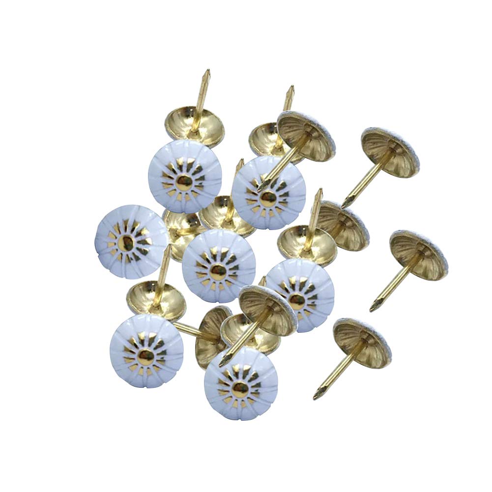 100 Pieces Iron Antique Push Pin Upholstery Nails Tacks Vintage Thumb Tack (White Flower Nail)