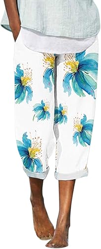 Gufesf Pantalones capri de lino y algodón para mujer, estilo casual, holgados, con bolsillos, teñido anudado, para mujer