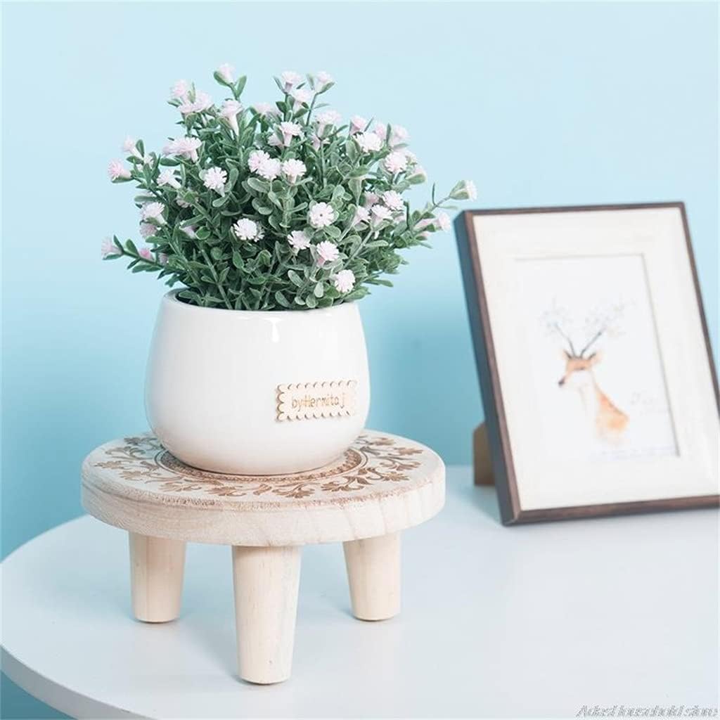 2 Pc Printed Solid Wood Stool Flower Pot Stand Round Bench Plant and Succulent Flowerpot Base Holder(25x12cm)