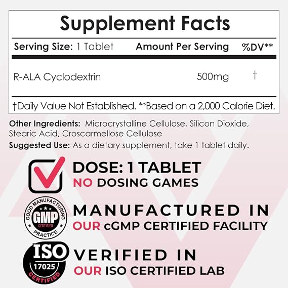 Nootropics Depot R-ALA Cyclodextrin Complex Capsules | 500mg | Optimized R-Alpha Lipoic Acid | 30 Count