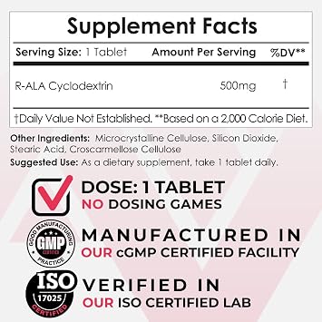 Nootropics Depot R-ALA Cyclodextrin Complex Capsules | 500mg | Optimized R-Alpha Lipoic Acid | 30 Count
