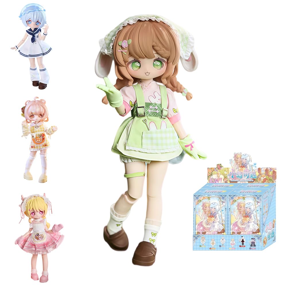 niannyyhouse BJD Blind Box Figur, Ball Jointed Doll with Clothes, Island Adventure Series, 1:12 Scale, Articulated Collectible Dress-up Action Figure (4PCs)