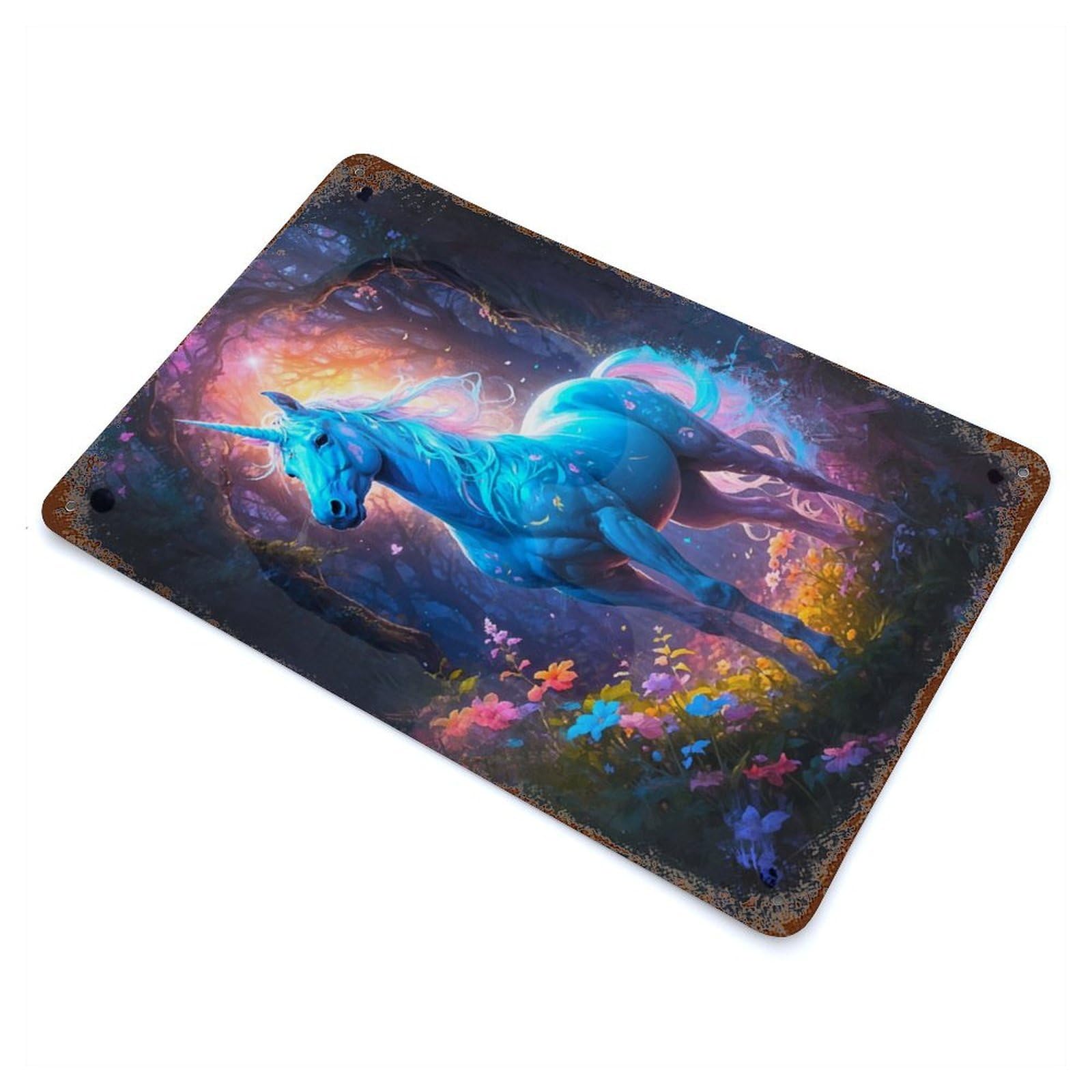 Breathtaking Unicorn Rustic Tin Plaque 11.8"x7.9", for Shed, Workshop And Garage Wall Decor, Rustic Home Decor