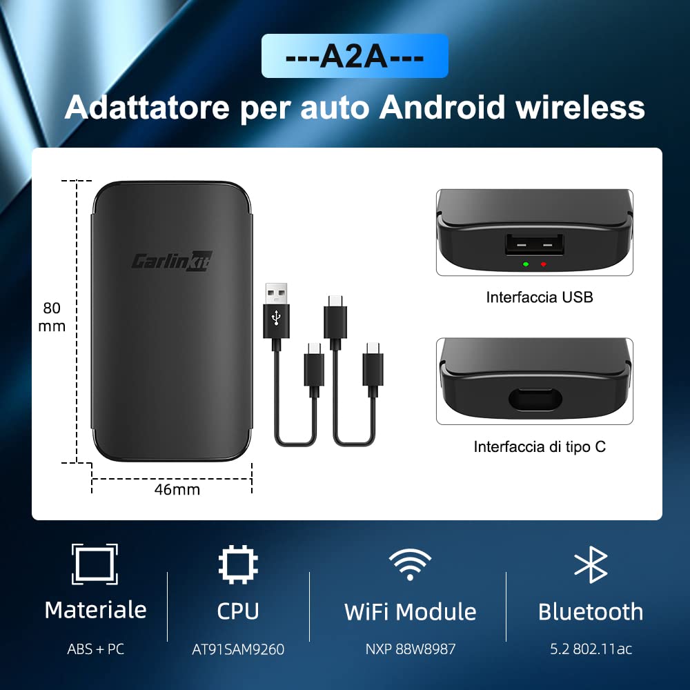 CarlinKit adattatore Android auto wireless，connessione wireless vera, basta plug and play