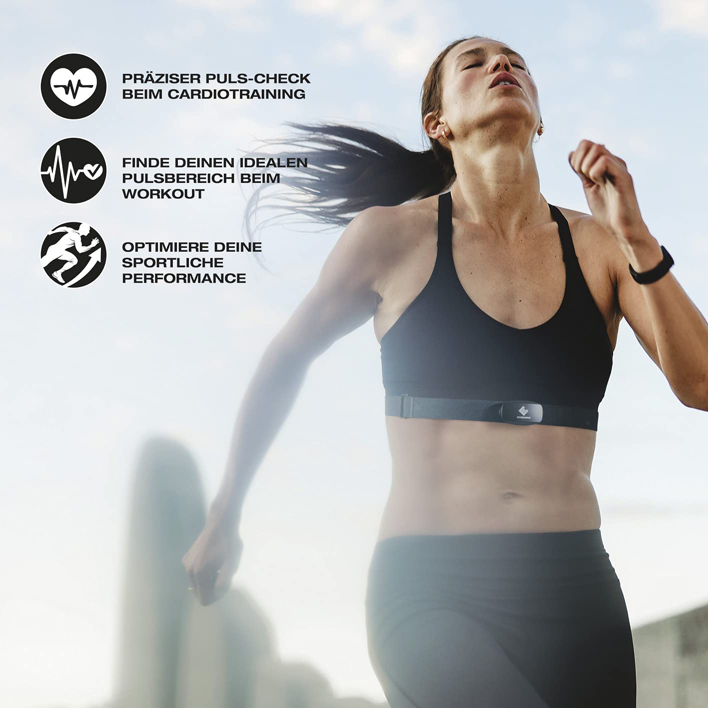 FitEngine Herzfrequenzmesser | Pulsmessung beim Ausdauer- & Cardiotraining | Bluetooth Funktion für IOS & Android | Gurt erweiterbar auf bis zu 90 cm, schwarz, Einheitsgröße