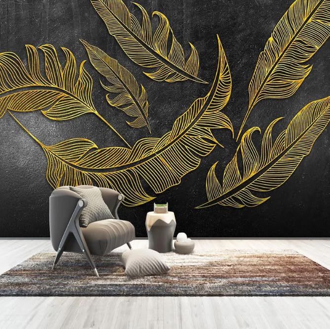 Papier peint photo 3D plume dorée pour créer un cocon cosy dans votre chambre