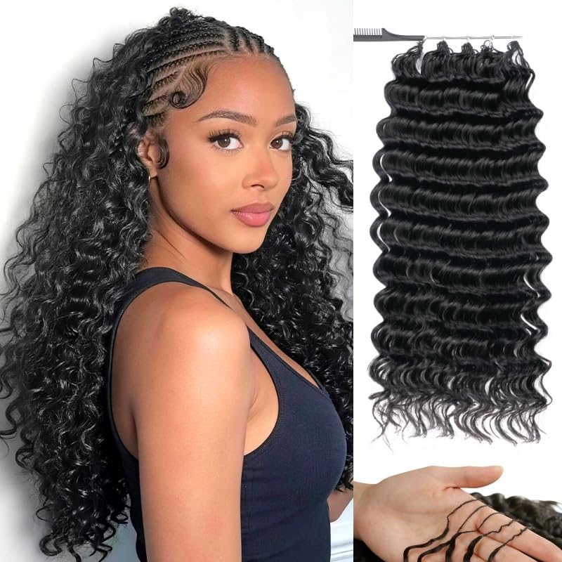 Feather Crochet Human Hair 16Inch Deep Wave Crochet Hair for Black Women Knotless Pre-separated 50 Strands Invisible Miracle Knots Crochet Human Hair (1–2Pack Fill-In, 3–4Pack Fuller Look)